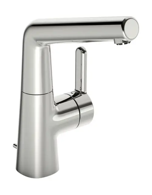 Einhebelmischer in glänzendem Chrom-Finish von HANSA. Der Wasserhahn hat eine schlanke Form und einen seitlichen Hebel zur Temperatur- und Mengeneinstellung. Ideal für Waschtische.